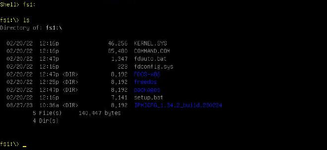 Output after running ls in FreeDOS